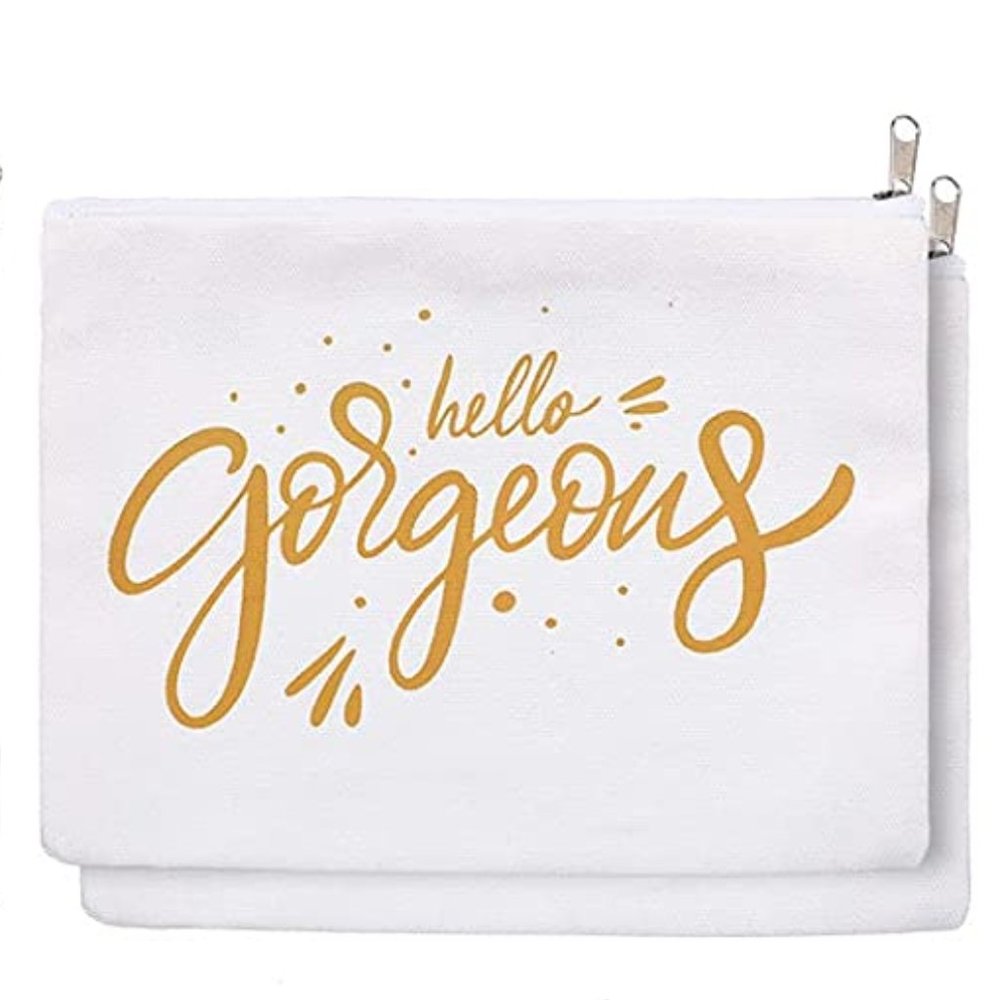 NWOT Women’s Makeup Accessory White Cosmetic Bag With Fun Saying-Hello Gorgeous